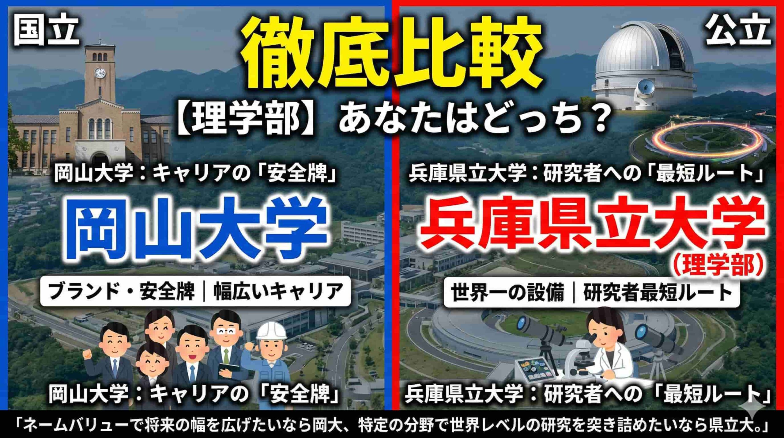 兵庫県立大学理学部は偏差値52〜55ながら、世界最高峰の設備SPring-8や日本最大の望遠鏡を使い倒せる「隠れた名門」です。大学院進学率8割超という驚異の実績、岡山大学との比較から見えた「研究者への最短ルート」の真実を現役塾長が徹底解説します。